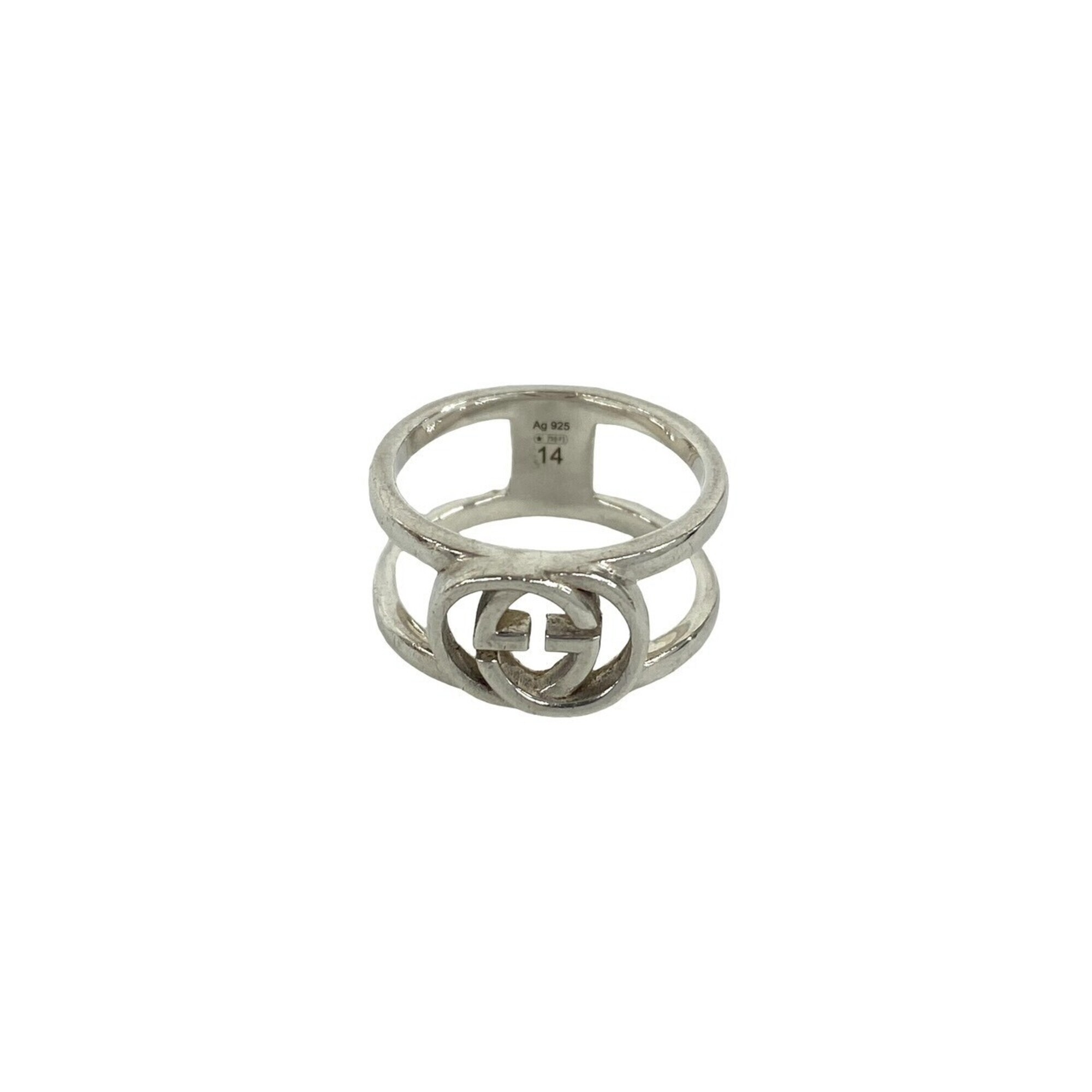 Gucci Interlocking G Logo Motif Sterling Silver 925 Ring, Finger Accessory, M...